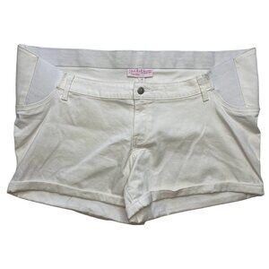 Isabel Maternity Jean Shorts Women's 18 XXL White Expandable Elastic Pockets NEW